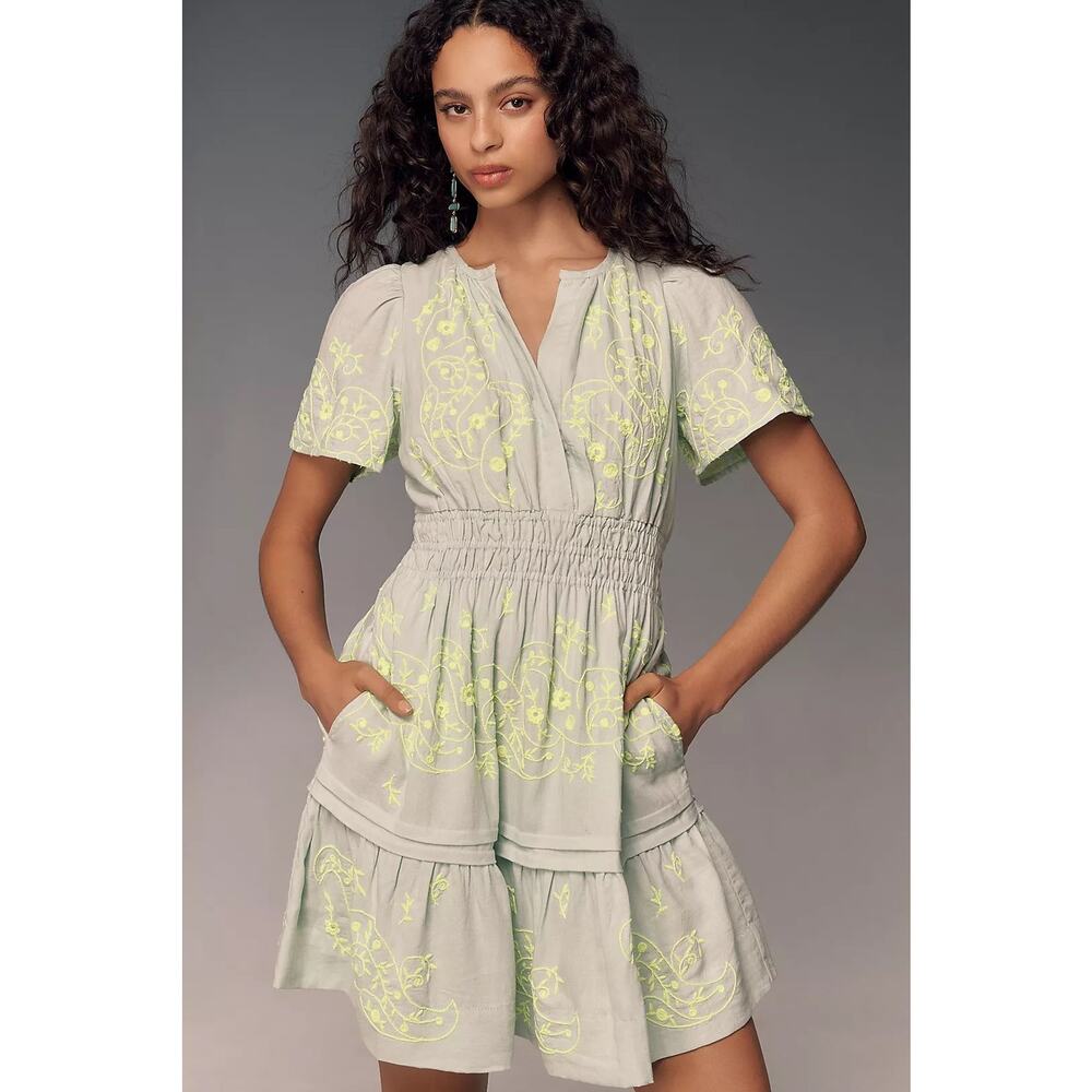 NWOT Anthropologie The Somerset Mini Dress Embroidered Linen Edition Size S